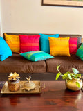 Mustard Raw Silk Katha Stitch Cushion Cover