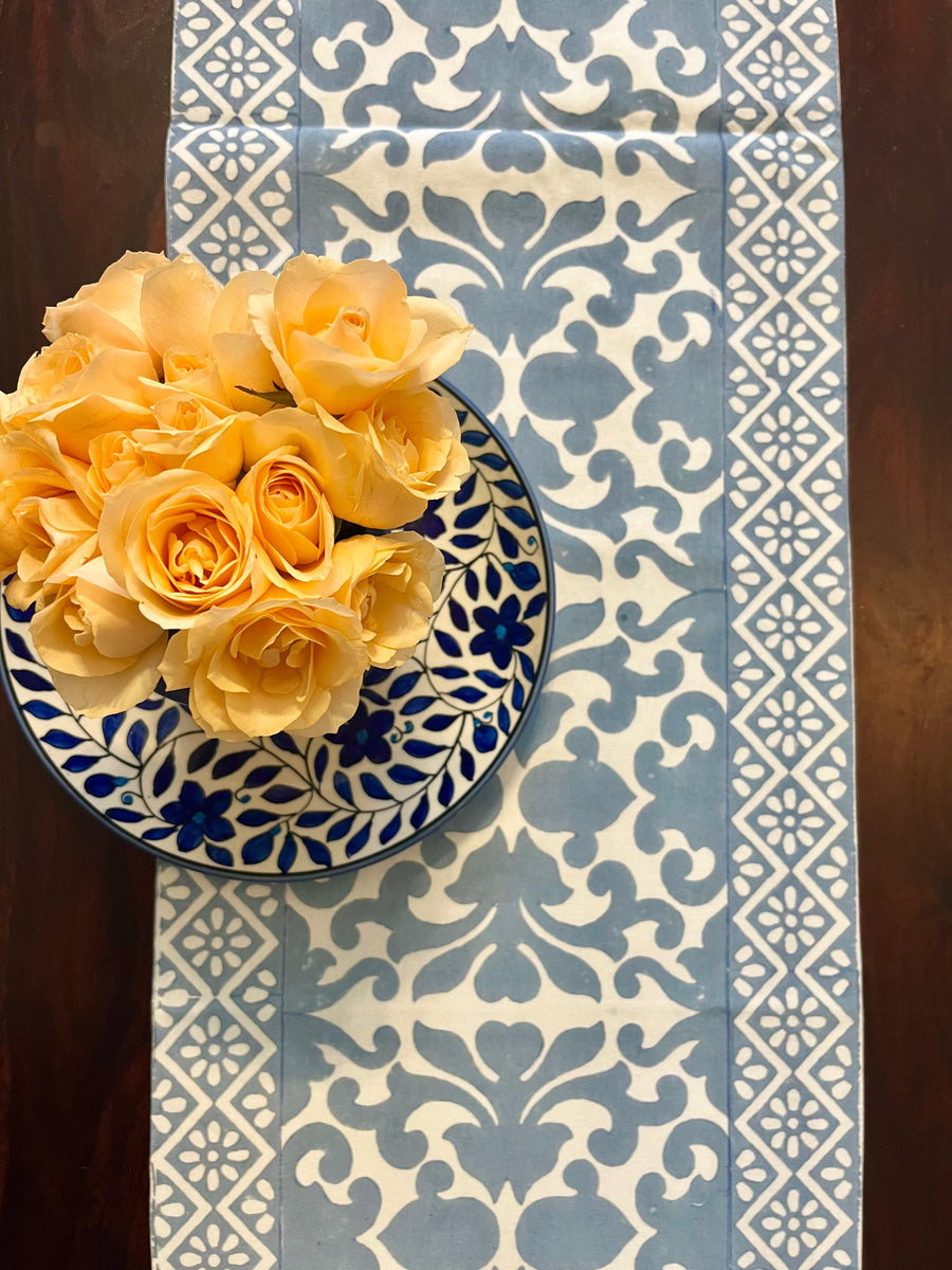 Hand Block Printed_Jaipur Ash _Table Runner – MnR Decor