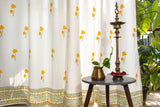 Hand Block Print Yellow Lotus Cotton Curtain - Premium-Single piece