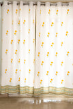 Hand Block Print Yellow Lotus Cotton Curtain - Premium-Single piece