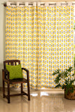 Hand Block Print Rukma Cotton Curtain in Yellow and Moss Green -  -SINGLE piece