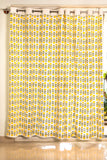 Hand Block Print Rukma Cotton Curtain in Yellow and Moss Green -  -SINGLE piece
