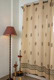 Solid Beige Pure Cotton Curtains with Mughal Hand Block Prints SINGLE piece