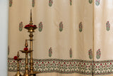Solid Beige Pure Cotton Curtains with Mughal Hand Block Prints SINGLE piece