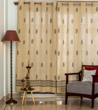 Solid Beige Pure Cotton Curtains with Mughal Hand Block Prints SINGLE piece