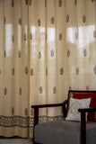 Solid Beige Pure Cotton Curtains with Mughal Hand Block Prints SINGLE piece