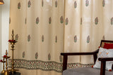 Solid Beige Pure Cotton Curtains with Mughal Hand Block Prints SINGLE piece