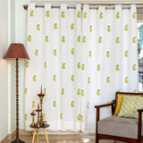 Hand Block Print Alpona Motif Curtain in Mustard and Green -Standard fabric- SINGLE piece