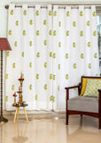 Hand Block Print Alpona Motif Curtain in Mustard and Green -Standard fabric- SINGLE piece