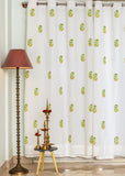 Hand Block Print Alpona Motif Curtain in Mustard and Green -Standard fabric- SINGLE piece