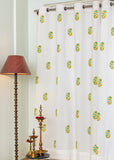 Hand Block Print Alpona Motif Curtain in Mustard and Green -Standard fabric- SINGLE piece