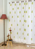 Hand Block Print Alpona Motif Curtain in Mustard and Green -Standard fabric- SINGLE piece