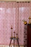 Hand Block printed Brick Red Vines Sheer Curtains- SET of 2 Curtains
