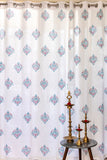 Petal Matrix Hand Block Printed Curtain in Teal & Maroon