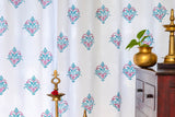 Petal Matrix Hand Block Printed Curtain in Teal & Maroon