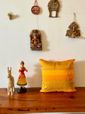 Mustard Raw Silk Katha Stitch Cushion Cover