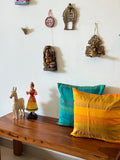 Mustard Raw Silk Katha Stitch Cushion Cover