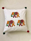 Hand Block Print Elephant Print Cushion Cover (Red , Green and Yellow)