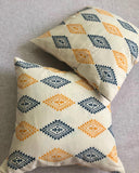 Hand Block Print Aztec Diamond Cushion Cover (Mustard and Indigo)