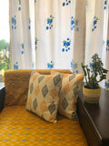 Hand Block Print Aztec Diamond Cushion Cover (Mustard and Indigo)