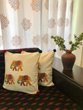 Hand Block Print Elephant Print Cushion Cover (Red , Green and Yellow)