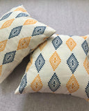 Hand Block Print Aztec Diamond Cushion Cover (Mustard and Indigo)