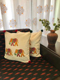 Hand Block Print Elephant Print Cushion Cover (Red , Green and Yellow)