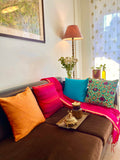Magenta Pink Raw Silk Katha Stitch Cushion Cover