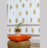 Hand Block Print Mustard & Green Paisley Print Cotton Curtain - Premium -SINGLE piece