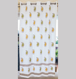 Hand Block Print Mustard & Green Paisley Print Cotton Curtain - Premium -SINGLE piece