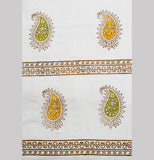 Hand Block Print Mustard & Green Paisley Print Cotton Curtain - Premium -SINGLE piece