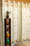 Hand Block Print Parrot Cotton Curtains in Mustard and Green - Premium -SINGLE piece