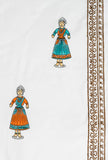 Hand Block Print Doll Cotton Curtain Turquoise / Orange -SINGLE piece