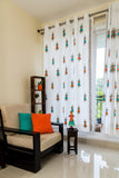 Hand Block Print Doll Cotton Curtain Turquoise / Orange -SINGLE piece