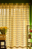 Hand Block Print Rukma Cotton Curtain in Yellow and Moss Green -  -SINGLE piece