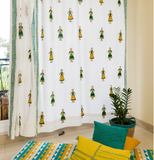 Hand Block Print Doll Cotton Curtain Yellow/Green - SINGLE piece