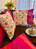 Hand Block Print Phoole Phoole Cotton Cushion Cover in Magenta, Mustard and Green