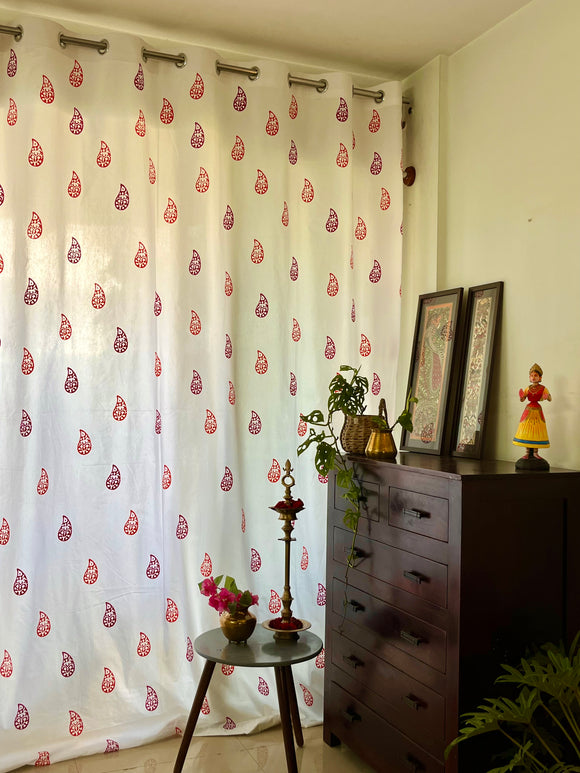 Hand Block Print Utsav Curtain in Magenta and Orange - SINGLE