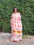 Saree -Kerala Kasavu Saree in Pink and Orange Peacock Print