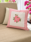 Vatika_ Bougainvillea & Green Striped Cushion-covers of 2