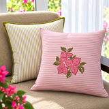Vatika_ Bougainvilea in midst of Stripes with Green Striped  cushion covers_set of 2
