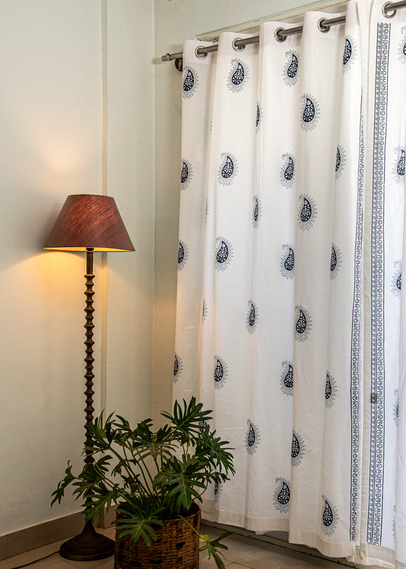 Hand Block Print Indigo Paisley Cotton Curtain - Premium -SINGLE piece