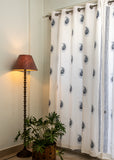 Hand Block Print Indigo Paisley Cotton Curtain - Premium -SINGLE piece