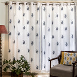 Hand Block Print Indigo Paisley Cotton Curtain - Premium -SINGLE piece