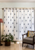 Hand Block Print Indigo Paisley Cotton Curtain - Premium -SINGLE piece