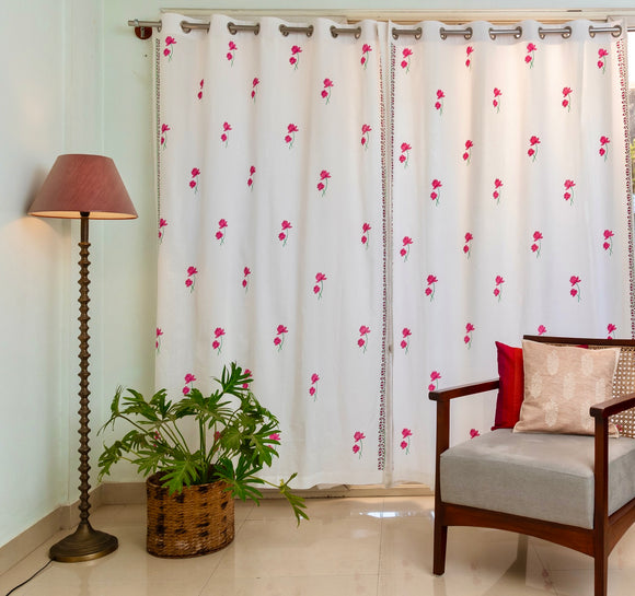 Hand Block Print Lotus Curtain - SINGLE piece