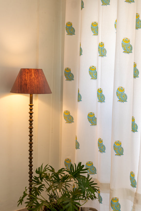 Hand Block Print OWL Cotton Curtain SINGLE piece