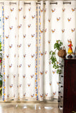 Hand Block Print Kalka Print in Mustard, Indigo and Red Cotton Curtain PREMIUM Fabric