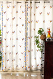 Hand Block Print Kalka Print in Mustard, Indigo and Red Cotton Curtain PREMIUM Fabric - SINGLE