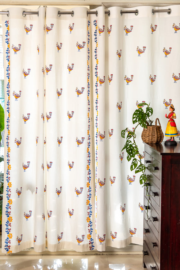 Hand Block Kalka Print Curtain in Mustard, Indigo and Red